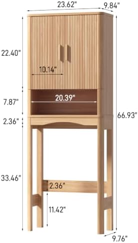 Vabches Farmhouse Over the Toilet Storage Cabinet with 2 Fluted Doors, Oak