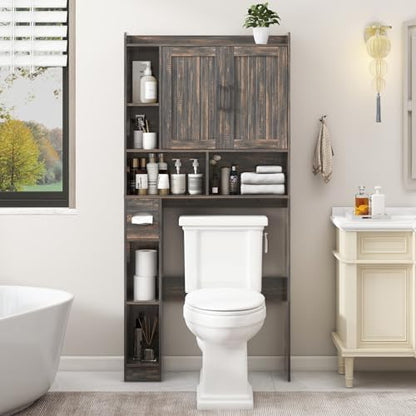 Vabches Farmhouse Over The Toilet Storage Cabinet with Barn Door, Dark Grey