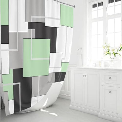BTTN 36x72 Half Geometric Waterproof Fabric Shower Curtain Set, Mint Green