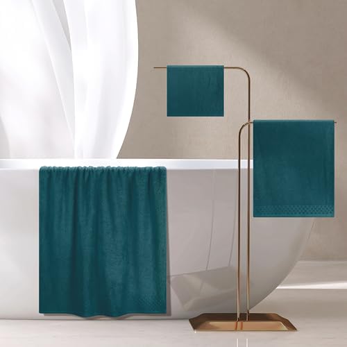 MyOwn Ultra Soft 3 Pack Cotton Towel Set, Contains a Bath Towels 28x55 inch, a Hand Towels 16x24 inch & a Wash Coths 12x12 inch, Ideal Everyday use, Compact & Lightweight - Teal
