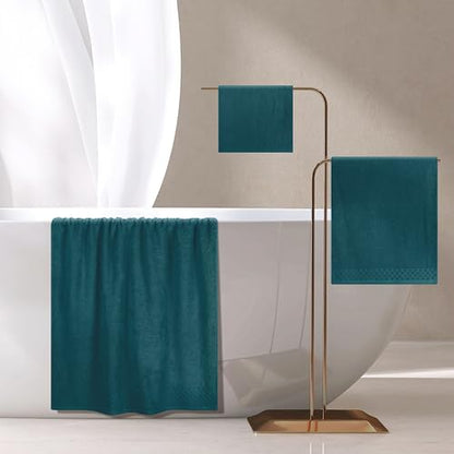 MyOwn Ultra Soft 3 Pack Cotton Towel Set, Contains a Bath Towels 28x55 inch, a Hand Towels 16x24 inch & a Wash Coths 12x12 inch, Ideal Everyday use, Compact & Lightweight - Teal