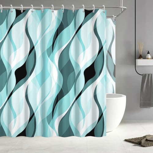 Teal Striped Clawfoot Tub Shower Curtain 180x70 inch 30 Hooks