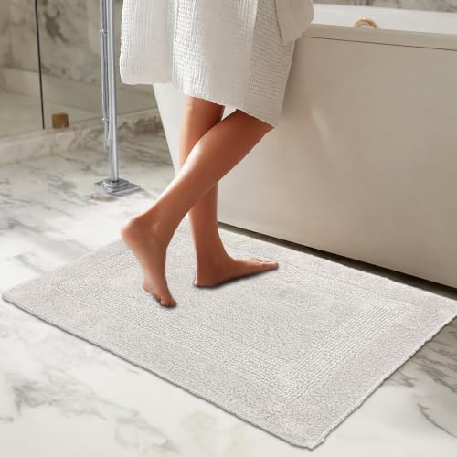 COTTON CRAFT Bath Rugs - 2 Pack Large 20x30 Soft Plush Bath Mats - Platinum