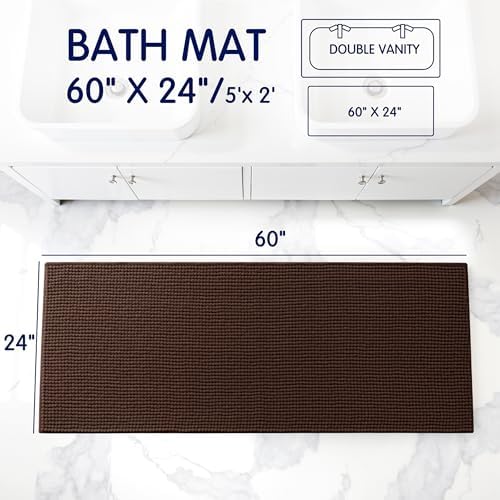 SUBRTEX Bathroom Rugs, 24" x 60" Chenille Bath Rug Soft Short Plush Bath Mat Soft Shower Mat Water Absorbent Shower Mat Quick Dry Machine Washable, Chocolate