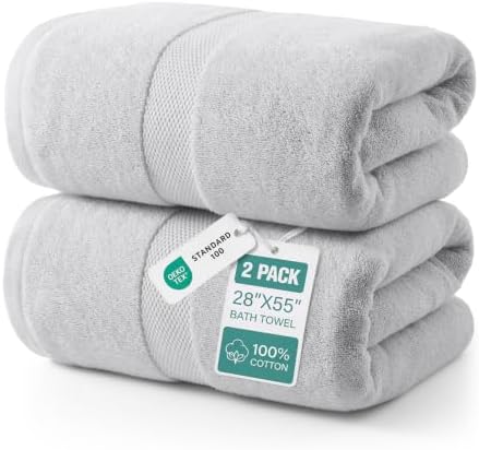 ecolook 2 Pack 100% Cotton Bath Towels, 28 x 55 Inches, Soft