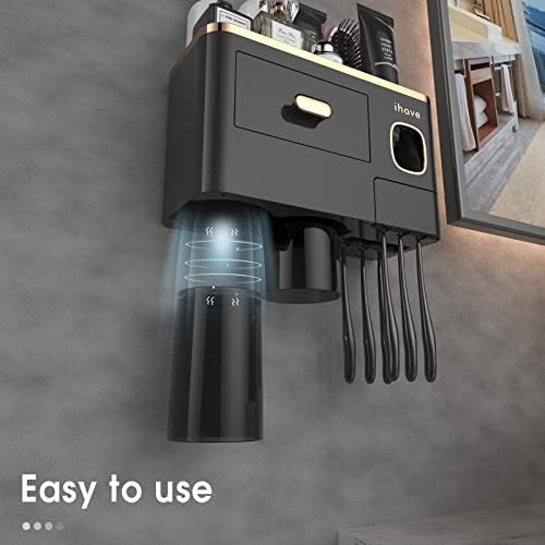 iHave Toothbrush Holders Bathrooms Wall Mount Toothpaste Dispenser & 2 Cups