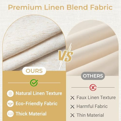 WONICY Linen Texture No Hook Shower Curtain with Liner, Flax White, 71x74