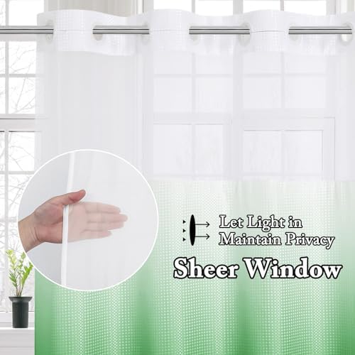 Gibelle No Hook Cloth Ombre Green Blue Shower Curtain with Liner, 72x74