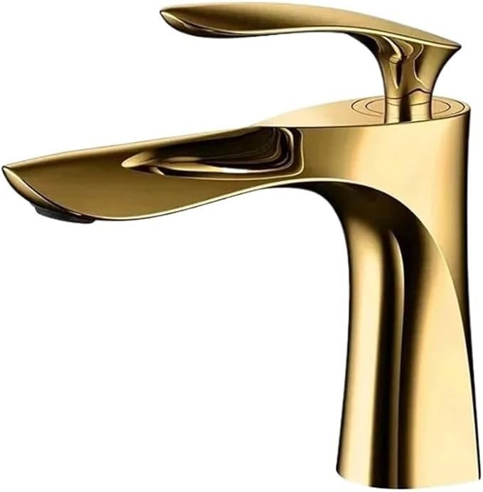 Faucet Golden Maple Leaf Faucet for Hot and Cold Household Use Raised Washbasin Countertop Basin Single Hole Faucet(Gold Short) Faucet