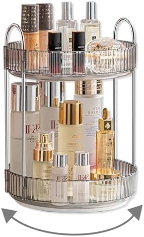 Asayuee 360 Rotating Makeup Organizer for Vanity,Bathroom Countertop Organizer,Spinning Perfume Organizer&Vanity Organizer(Grey-2 Tier)