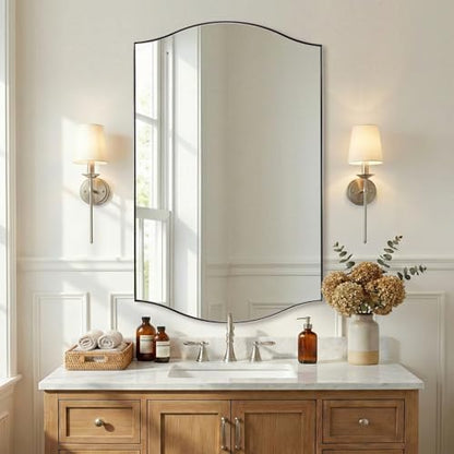 ANDY STAR 30"x48" Scalloped Mirror，Polished Chrome Rectangle Bathroom Mirror with Curved Edge Stainless Steel Metal Frame, Large Wall-Mounted Mirror for Bathroom, Entryway (Horizontal/Vertical)