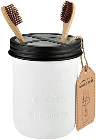 Amolliar Mason Jar Bathroom Accessories Set, 4Pcs Glass Bathroom Set, Black