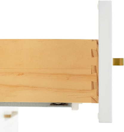 Emilia 48-Inch Bathroom Vanity with Sink — White Single Sink Bathroom Vanity, 1.5" Edge Italian Carrara Marble Top, Solid Wood, 2 Soft Closing Doors, 9 Dovetail Drawers