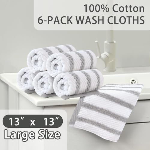 VOOVA & MOVAS Wash Cloths 4PC, 100% Cotton, 13x13 in, Gray White