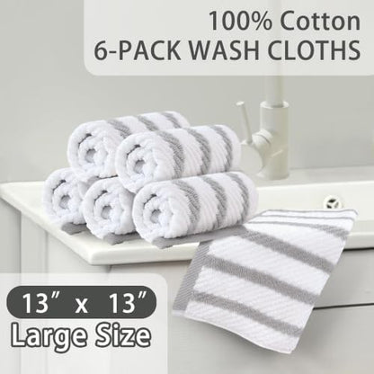 VOOVA & MOVAS Wash Cloths 4PC, 100% Cotton, 13x13 in, Gray White