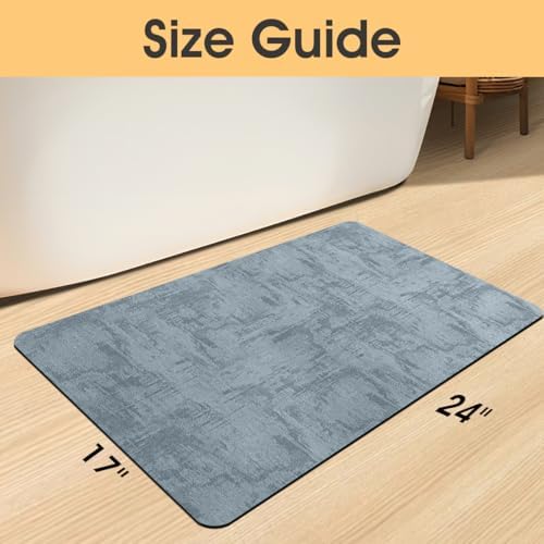 ACCUMTEK Non Slip Bath Mat, Thin Bathroom Rugs Fit Under Door, Quick Dry Bath Mats, Machine Washable Bath Rugs for Bathroom, Bathtub & Kitchen, Bathtub, Haze Blue/Marble/24 x17