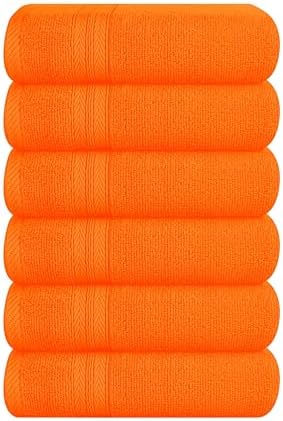 BOUTIQUO Ultra Soft 6-Piece Hand Towel Set 16x28-100% Ringspun Cotton - Durable & Highly Absorbent Hand Towels - Ideal for use in Bathroom, Kitchen, Gym, Spa & General Cleaning - Orange