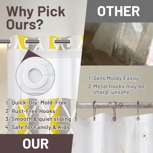 Yiatn Gray Yellow Shower Curtain with Snap-in Liner, 71 x 74 Inch