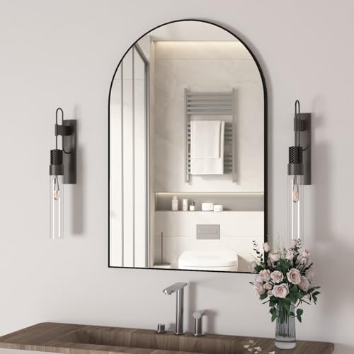 Arched Wall Mirror for Bathroom, 20"x30" Arched Mirror Wall Mounted Mirror with Metal Frame, Black Vanity Mirror Decor for Mantle, Bedroom, Entryway, Living Room