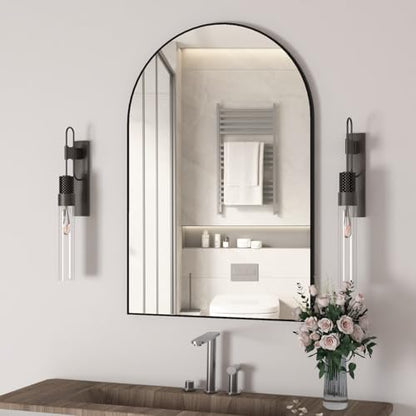 Arched Wall Mirror for Bathroom, 20"x30" Arched Mirror Wall Mounted Mirror with Metal Frame, Black Vanity Mirror Decor for Mantle, Bedroom, Entryway, Living Room
