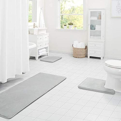 Memory Foam Bath Mat Non Slip Absorbent Super Cozy Velvet Bathroom Rug Carpet (60 inches X 17 inches, Silver)