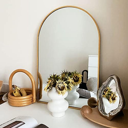 HARRITPURE Arched Bathroom Mirror 24" x 36“ Gold Modern Wall Mirror Aluminum Alloy Frame Decorative Mirrors for Bedroom Living Room Entryway
