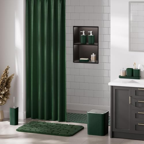XLHOMO 26PC Bathroom Accessories Set - Gorgeous Green Bathroom Set, Bathroom Accessory Set, Shower Curtain Set with Bathtub Mats for Shower Tub, Trash Can & Soap Dispenser