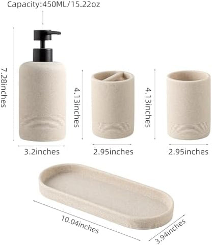 Bathroom Accessories Set, Simple Sandstone Look, Beige, 4 PCS