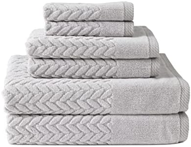 Texere 100% Organic Cotton Jacquard 650 GSM Premium Bath Towel Sets - Extra Absorbent Quick Dry and Plush, 2 Large Bath Towels, 2 Hand Towels, 2 Washcloths (Cable, Light Taupe, 6 Piece)