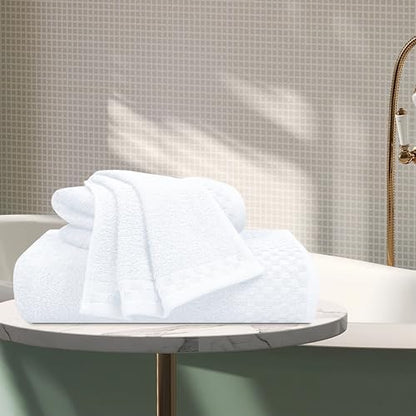 MyOwn Ultra Soft 3 Pack Cotton Towel Set, Contains a Bath Towels 28x55 inch, a Hand Towels 16x24 inch & a Wash Coths 12x12 inch, Ideal Everyday use, Compact & Lightweight - White