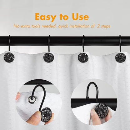 Pearlbee Matte Black Shower Curtain Hooks Rings, 12PCS, Heavy Duty Design