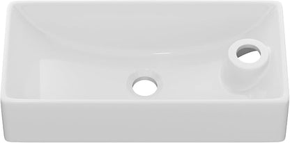 Wall Mount Bathroom Vessel Sink Space Saving | Beslend 17"x8" Inch White Ceramic Vessel Sink, Rectangular White Art Hand Wash Basin with Single Hole
