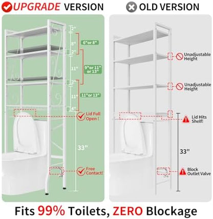 Over-The-Toilet Storage Rack 4-Tier,Bathroom Organizer Shelf Over Toilet,Adjustable Wooden Shelves and Basket,Freestanding Above Toilet Shelve,Space Saver for Rooms(White Rack-White Shelves)