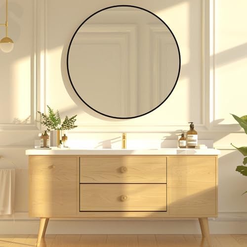Round Black Mirror 16 inch, Circle Mirror, Matte Black Metal Frame