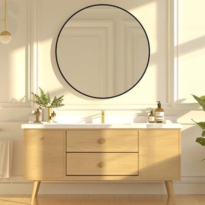 Round Black Mirror 16 inch, Circle Mirror, Matte Black Metal Frame