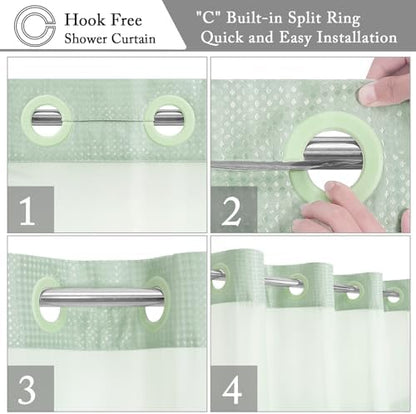 Gibelle No Hook Cloth Mint Green Shower Curtain with Liner, 36x74