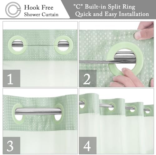 Gibelle No Hook Cloth Mint Green Shower Curtain with Liner, 72x74