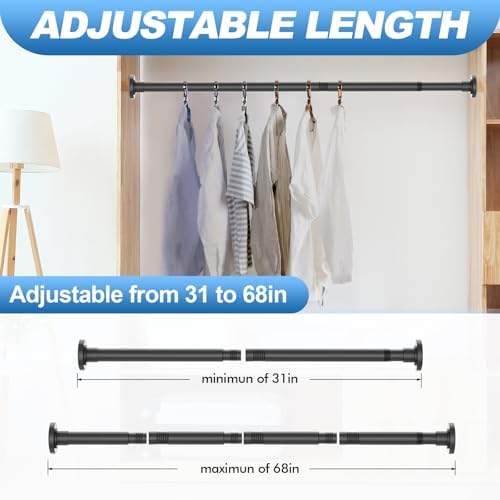 CorkLatta 2 Pack Heavy Duty Black Shower Curtain Rod 31 to 68 Inch