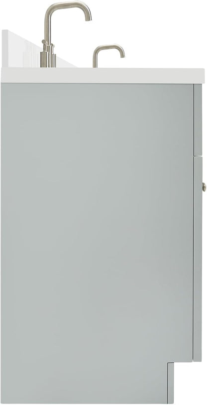 ARIEL Hamlet 66-inch Bathroom Vanity with Sink,Solid Wood, 1.5-inch Pure White Quartz Countertop & Backsplash, Double Rectangular Porcelain Sink, 4 Soft Closing Doors, 3 Dovetail Drawers, Grey
