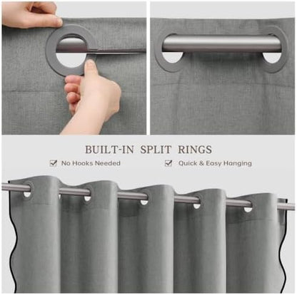Furlinic Grey Scalloped Shower Curtain No Hook 84 Inch Long Fabric Modern