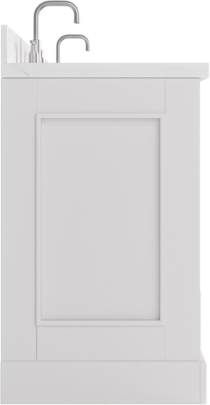ARIEL Stafford 72-inch Bathroom Vanity with Sink,Solid Wood, 1.5-inch Carrara White Quartz Countertop, Double Rectangular Porcelain Sink, 4 Soft Closing Doors, 6 Dovetail Drawers, Midnight Blue