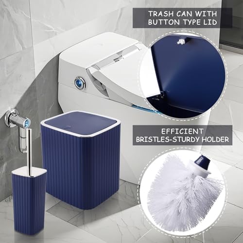 XLHOMO Navy Blue Bathroom Accessories Set - Gorgeous Bathroom Set, 10PC Bathroom Accessory Set, Toilet Brush, Trash Can, Qtip Holder & Soap Dispenser