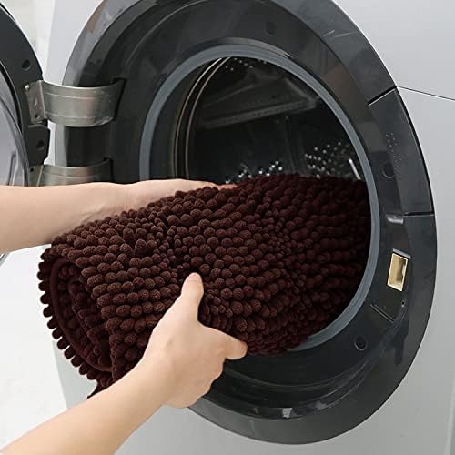 ACCUMTEK Striped Brown Bathroom Rug Mat 36"x24" Ultra Soft, Non Slip Chenille Bath Rugs, Absorbent Plush Shaggy Bath Mats for Bathroom, Bedroom, Kitchen, Shower, Tub