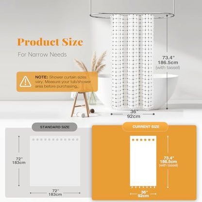 BTTN Stall Boho Farmhouse Linen Shower Curtain Set, 36x72, White and Black