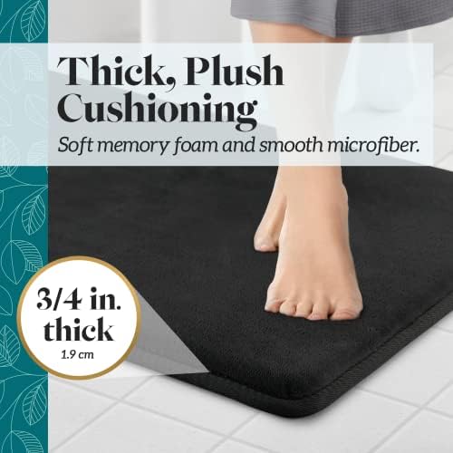 Memory Foam Bath Mat Non Slip Absorbent Super Cozy Velvet Bathroom Rug Carpet (22 inches X 42 inches, Black)