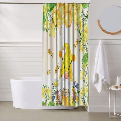 Ansouyi Spring Bees Honey Cute Gnome Shower Curtain Set with 12 Hooks, Bath Curtains Waterproof Polyester Fabric, Home Bathroom Bathtubs Decor Washable Durable Fabric, 72" Wx72 L