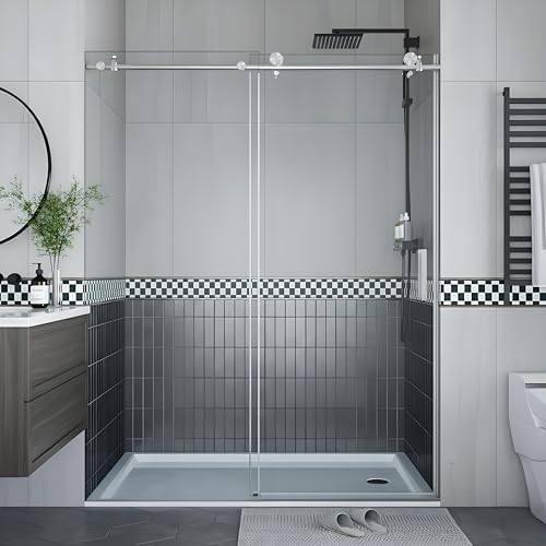 Frameless Sliding Shower Door, Adjustable Width 44-48" x 76" H, One Fixed & One Sliding Panel, 6mm (1/4") Tempered Glass, Waterproof Seal, for Small Bathroom Remodel, Easy Clean