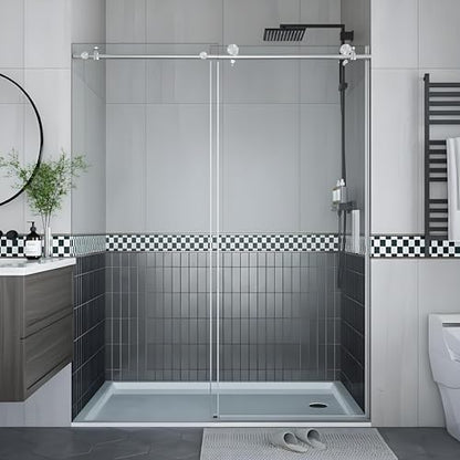 Frameless Sliding Shower Door, Adjustable Width 44-48" x 76" H, One Fixed & One Sliding Panel, 6mm (1/4") Tempered Glass, Waterproof Seal, for Small Bathroom Remodel, Easy Clean