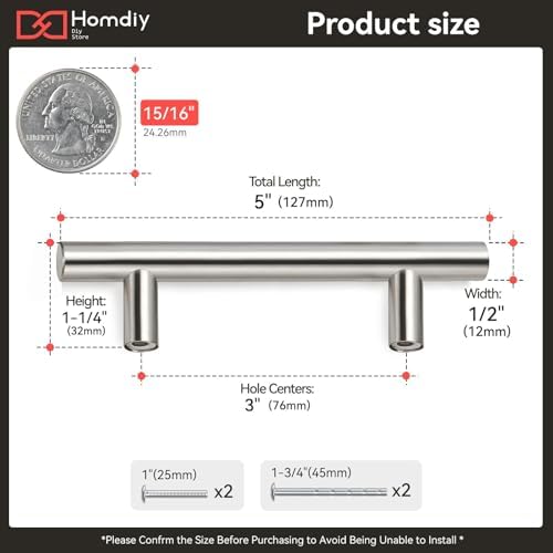 homdiy 15 Pack Brushed Nickel Cabinet Pulls 3 Inch Handles Stainless Steel Cabinet Hardware for Kitchen and Bathroom Cabinets, 5 Inch Overall Drawer Pull