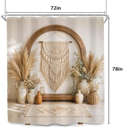 Boho Long Bohemian Style Pampas Grass Vases 2D Bathroom Shower Curtain Set
